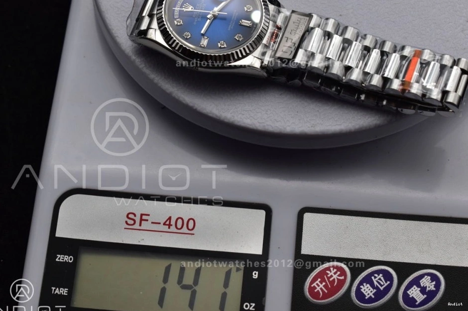 Best QF Diamond 904L Bracelet Comfortable (Gain Blue DayDate Edition Weight) Steel SS Dial vr3255 on 677 36 President V5 0806